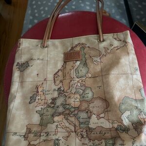 Alviero Martini Brown Map Print Bag